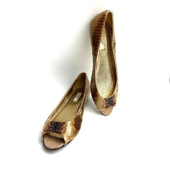 Prada Sequin Peep Toe Flats Ombre Gold Chocolate Black Size EU 39 1/2 USA 9 1/2 - Picture 1 of 9